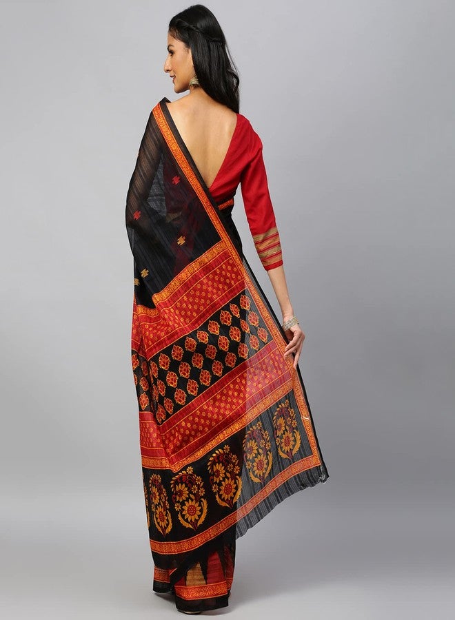 Ratan Women's Plain Cotton Saree Without Blouse Piece (Bhp-28759_Black) - Image 3